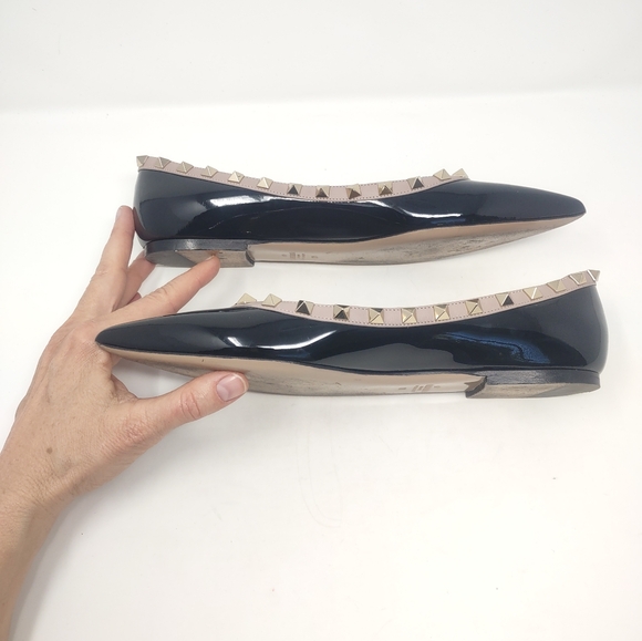 Valentino Garavani Size 39 Rockstud ballet flats ballerinas black patent - Picture 4 of 11